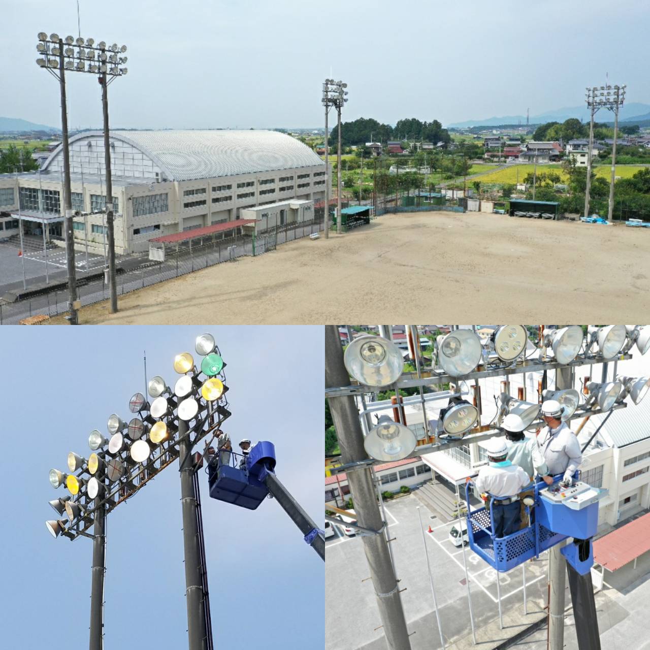 秦荘グラウンド既存ナイター照明改修工事(R1.8竣工)